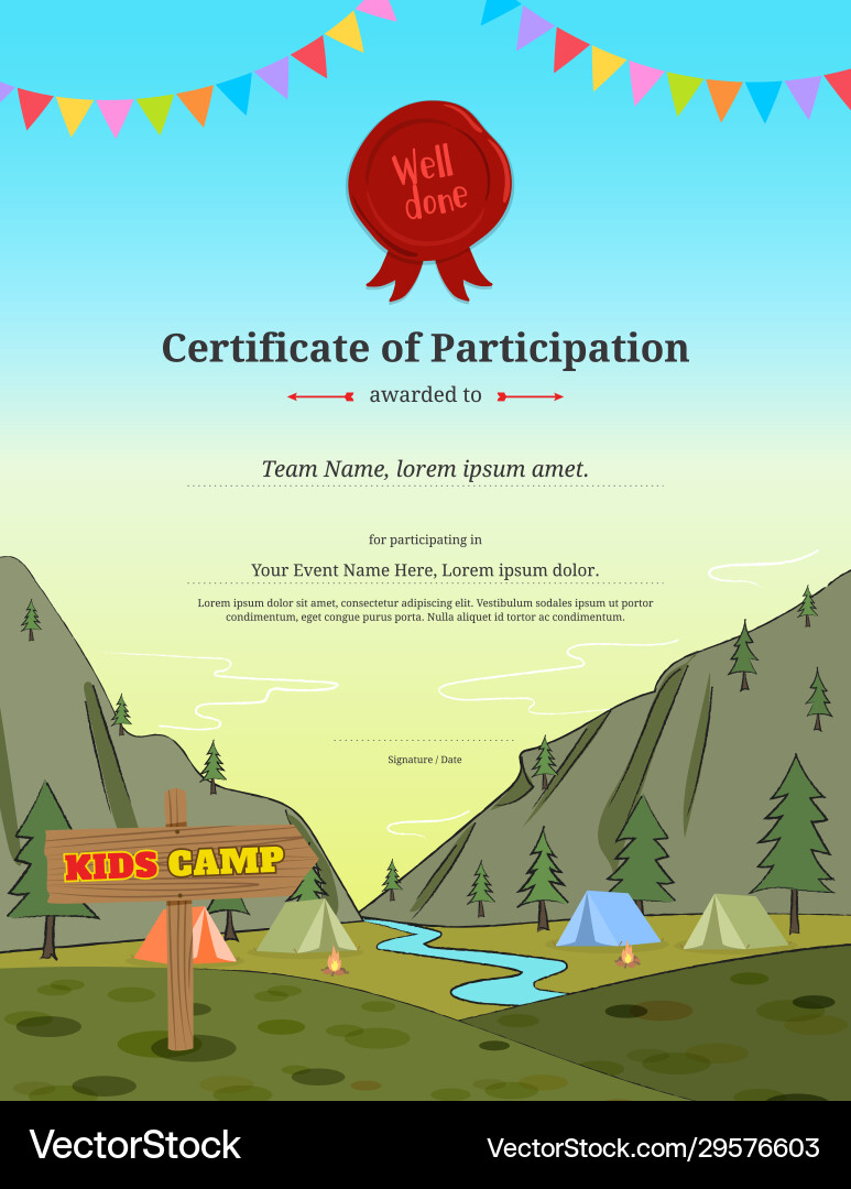 Kids certificate template in for camping Vector Image