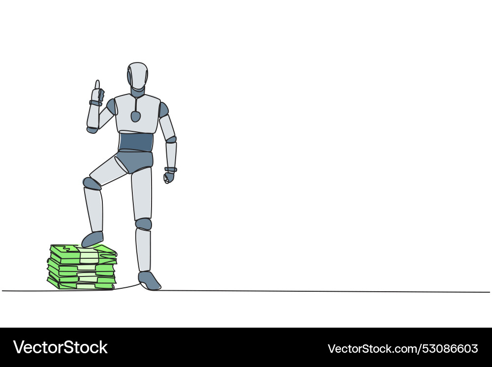 Single continuous line drawing robot stands Single continuous line drawing robot stands Vector Image