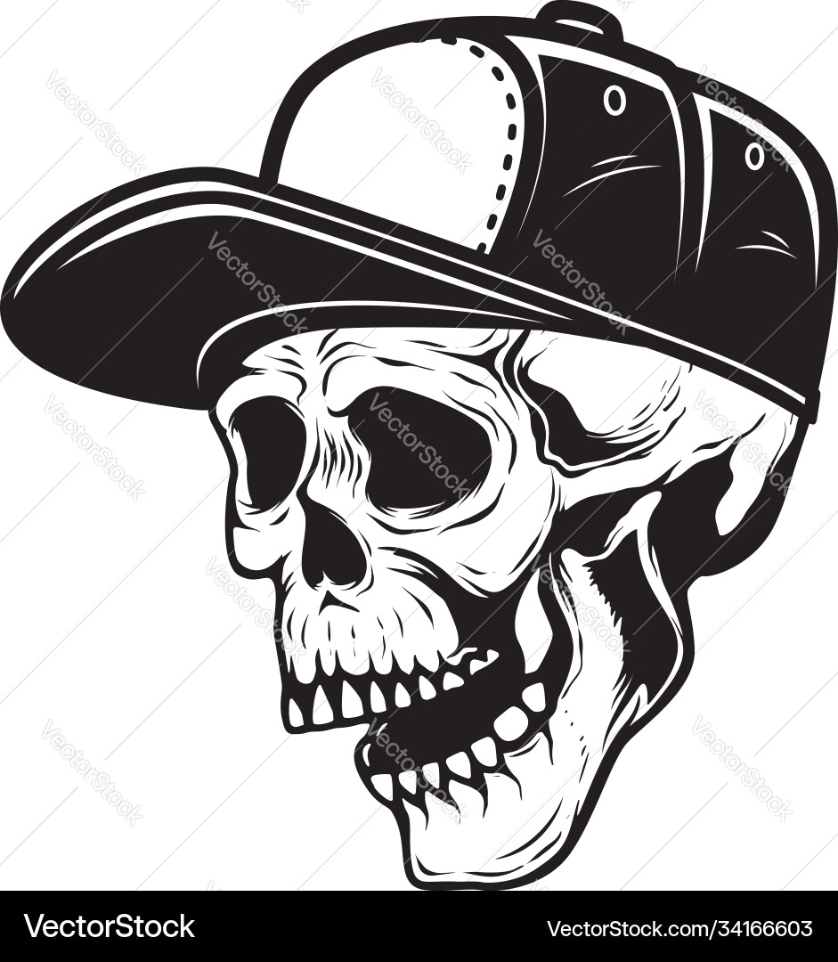 Skull in baseball cap monochrome style design Skull in baseball cap monochrome style design vector image