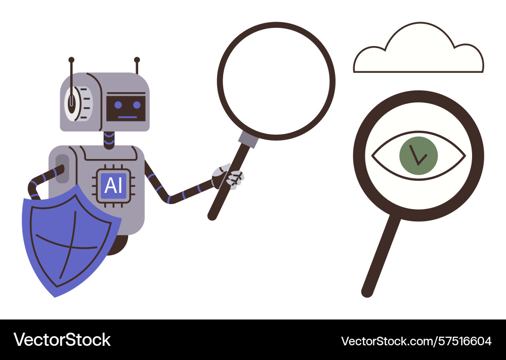 Ai robot analyzing data with magnifying glass Ai robot analyzing data with magnifying glass vector image