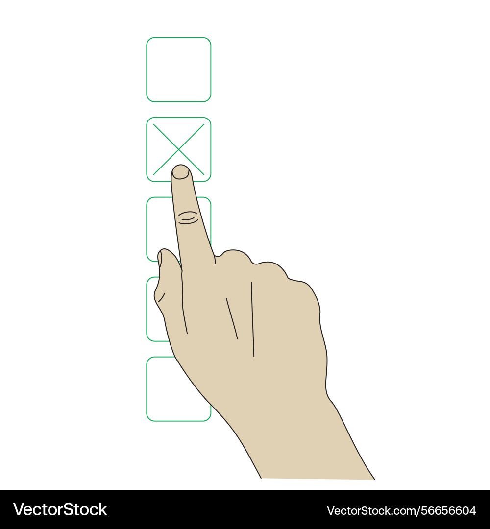 Hand tapping checkbox on screen interface finger Vector Image