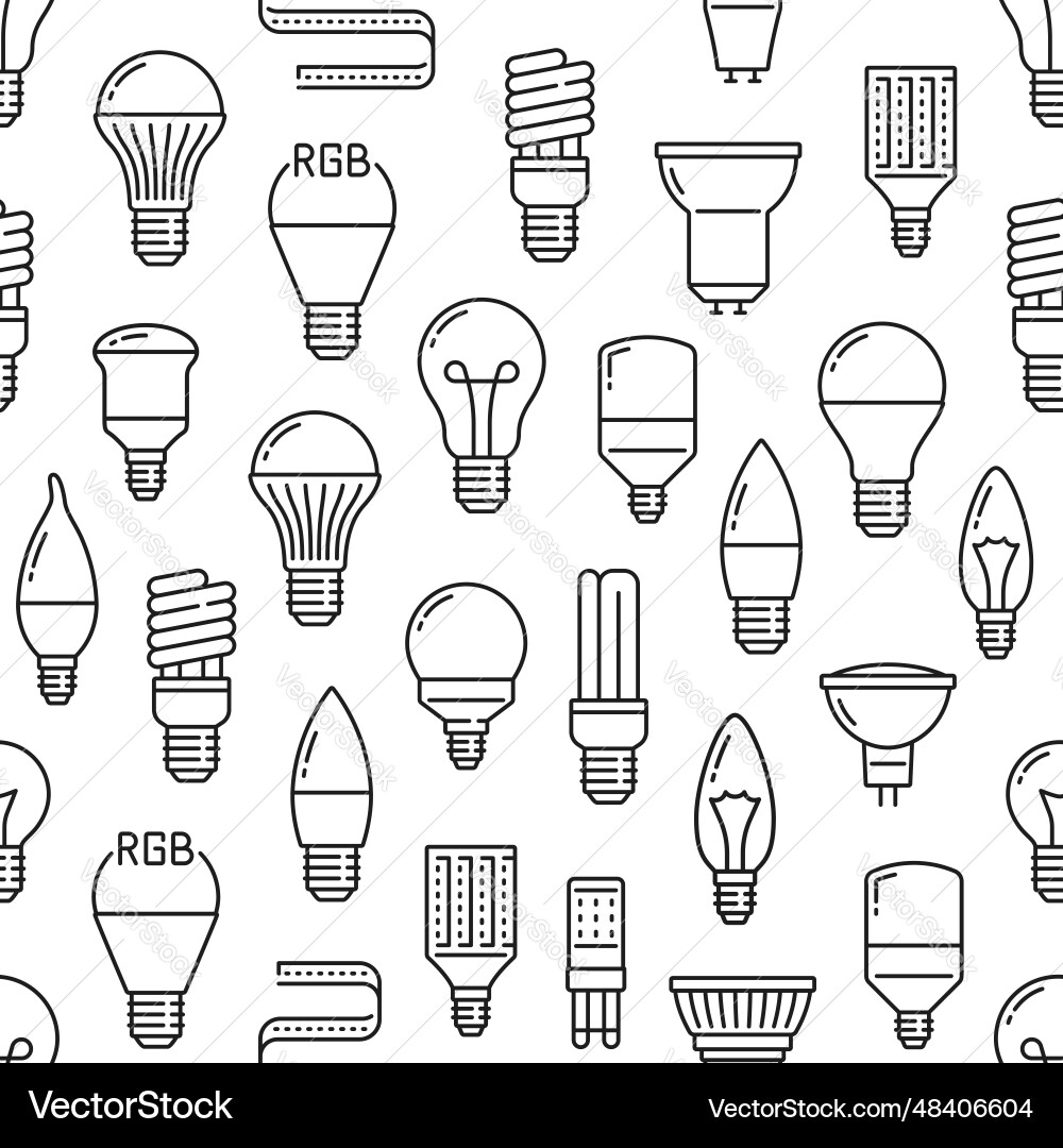 Light bulb and led lamp line seamless pattern Light bulb and led lamp line seamless pattern vector image