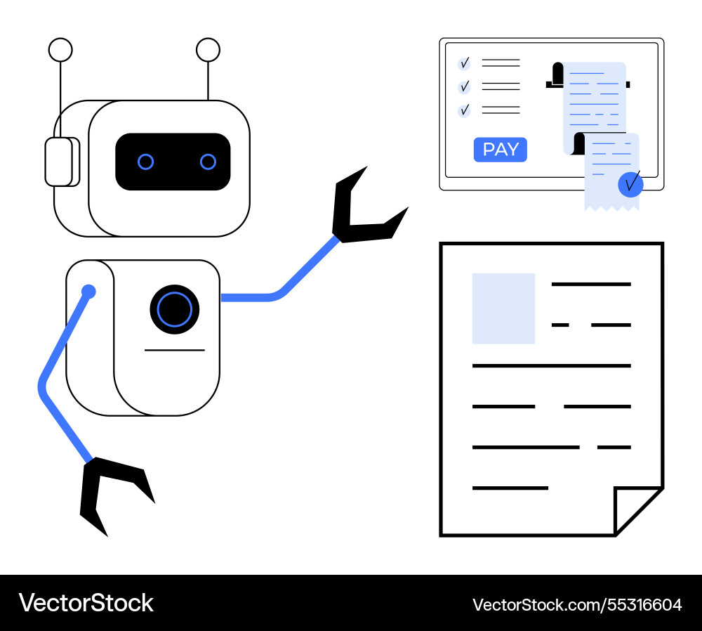 Robot managing online payments and documentation Robot managing online payments and documentation vector image