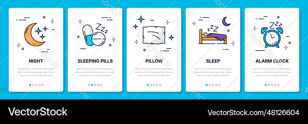 Sleep line icons mobile app onboarding screen Sleep line icons mobile app onboarding screen vector image