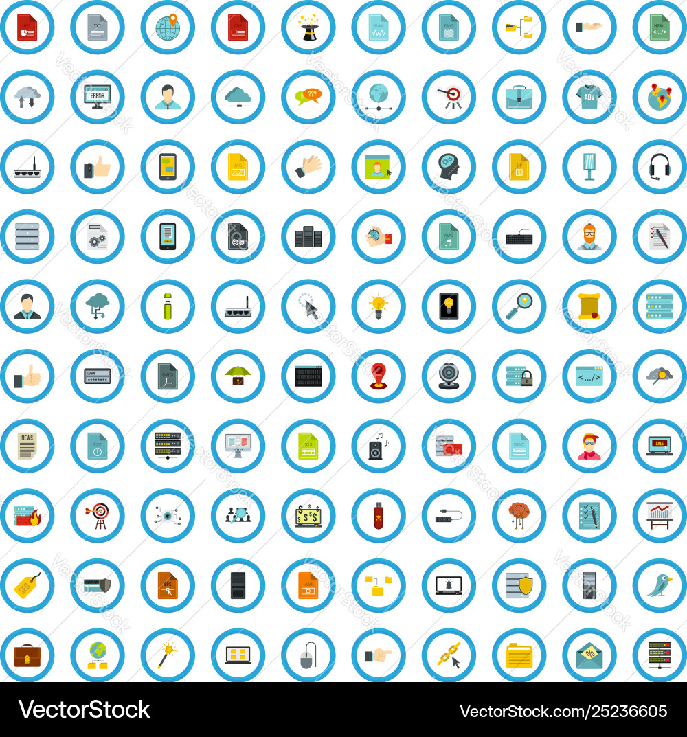 100 web development icons set flat style vector image