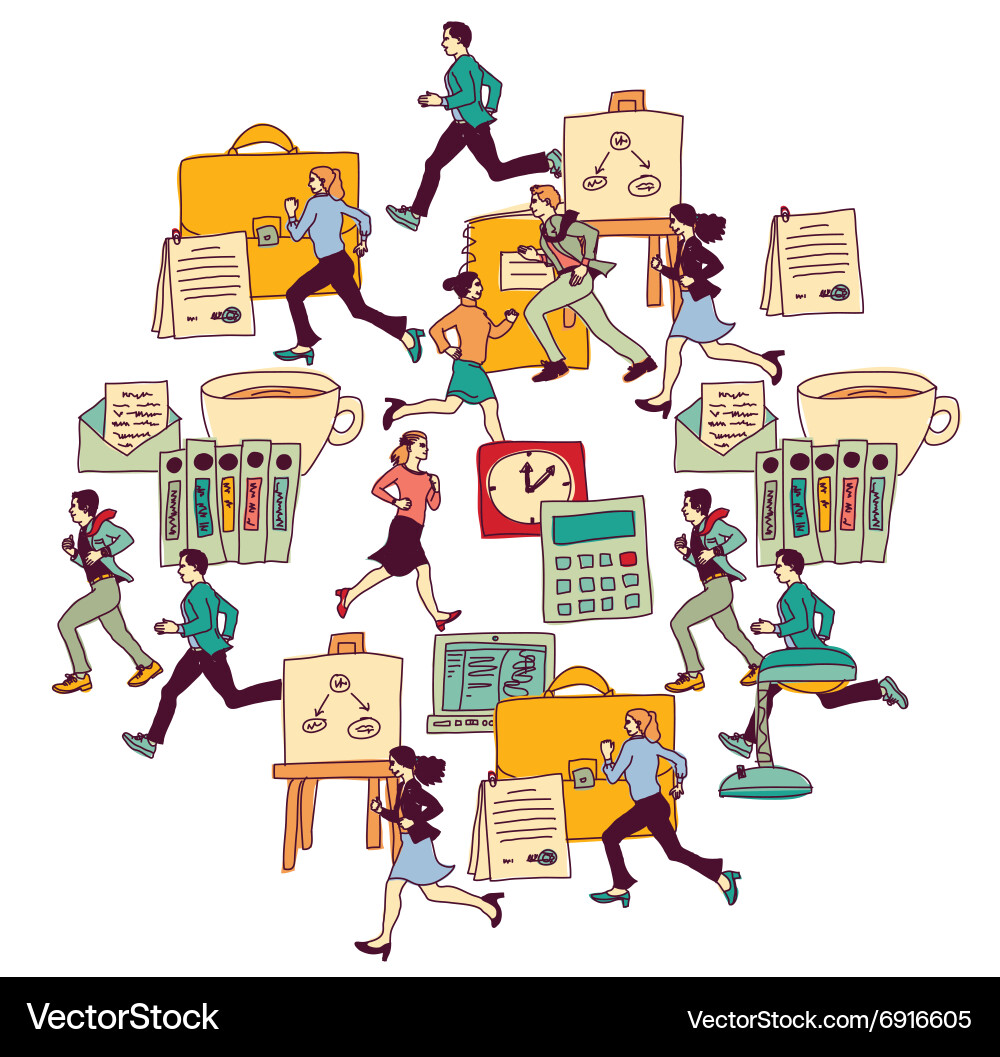 Business people run in office isolate white Vector Image