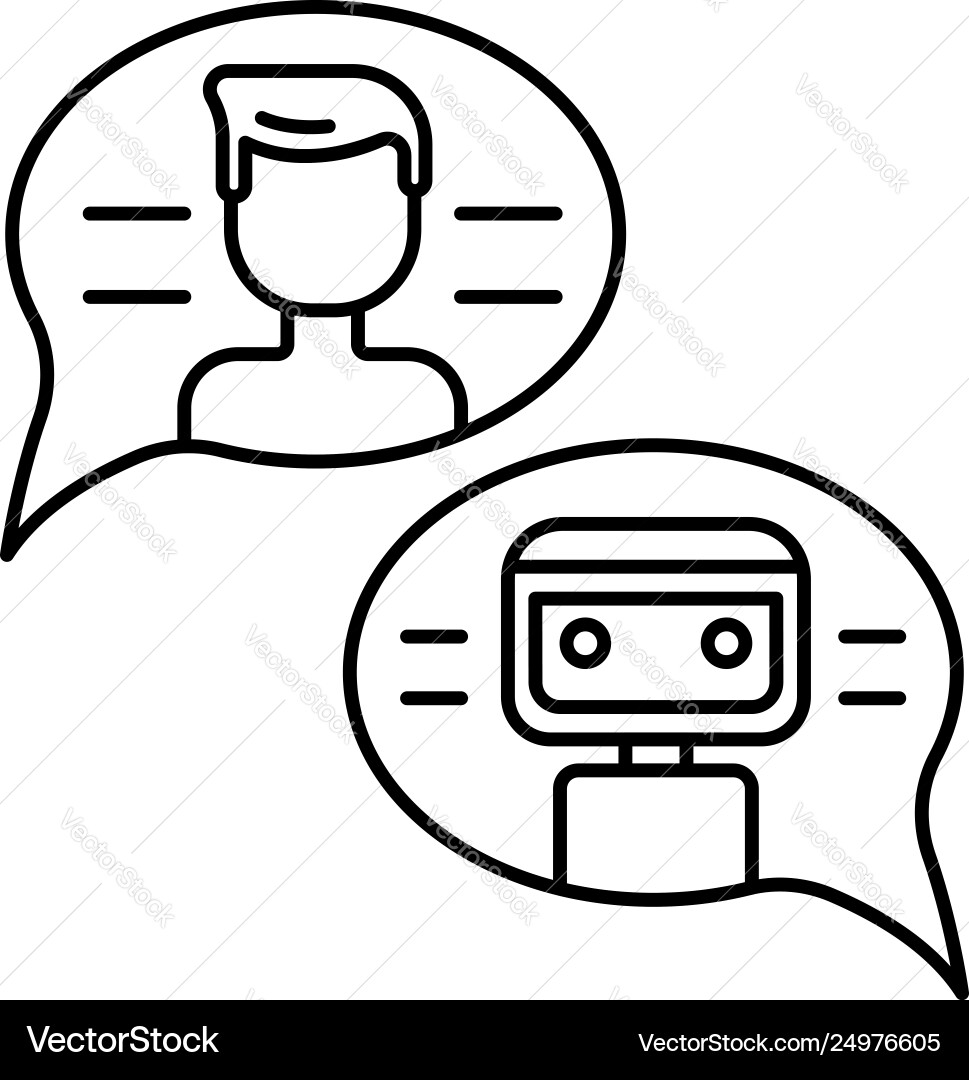 Conversation with chat bot icon outline style Conversation with chat bot icon outline style vector image