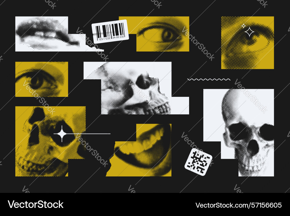 Halftone brutalist design elements set Halftone brutalist design elements set vector image