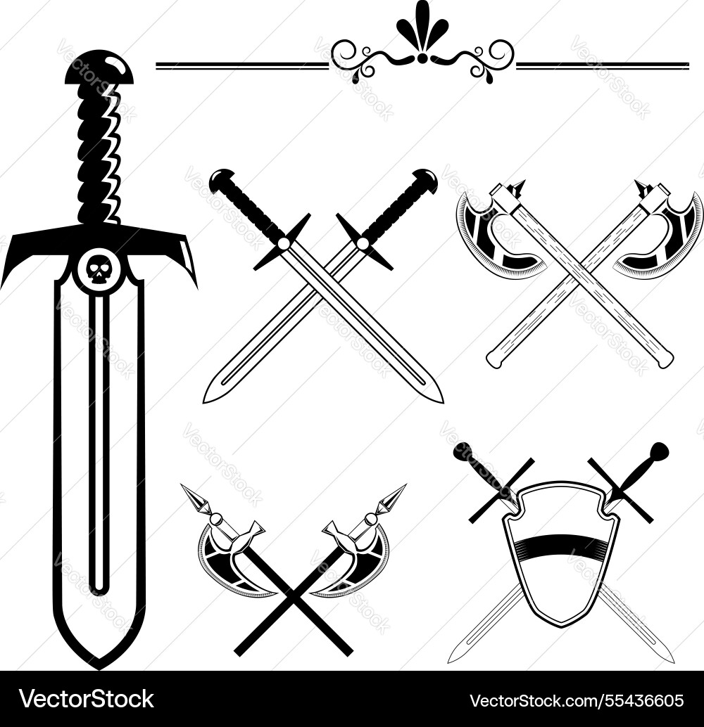 Knightly swords and battle axes set of design Knightly swords and battle axes set of design vector image