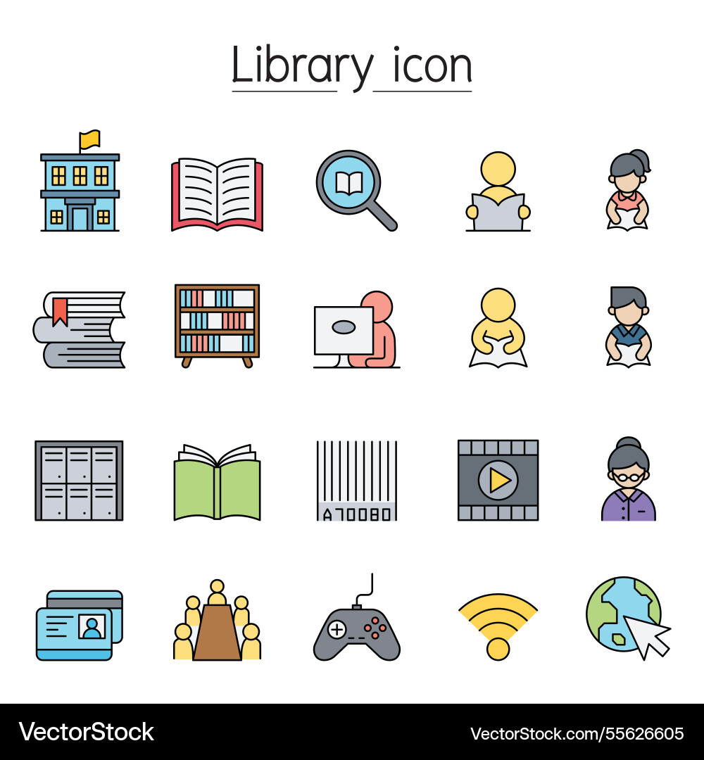 Library icon set in color line style Library icon set in color line style vector image