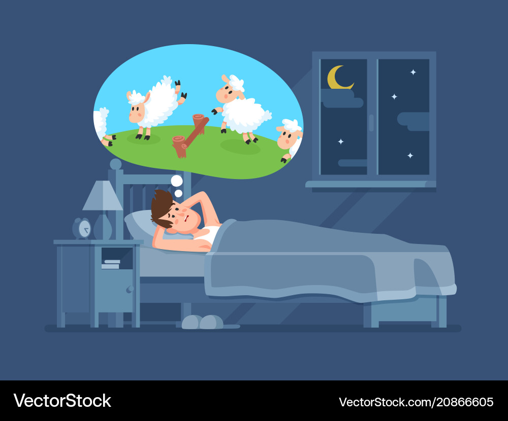 Man Counting Sheep to Sleep Vector Image