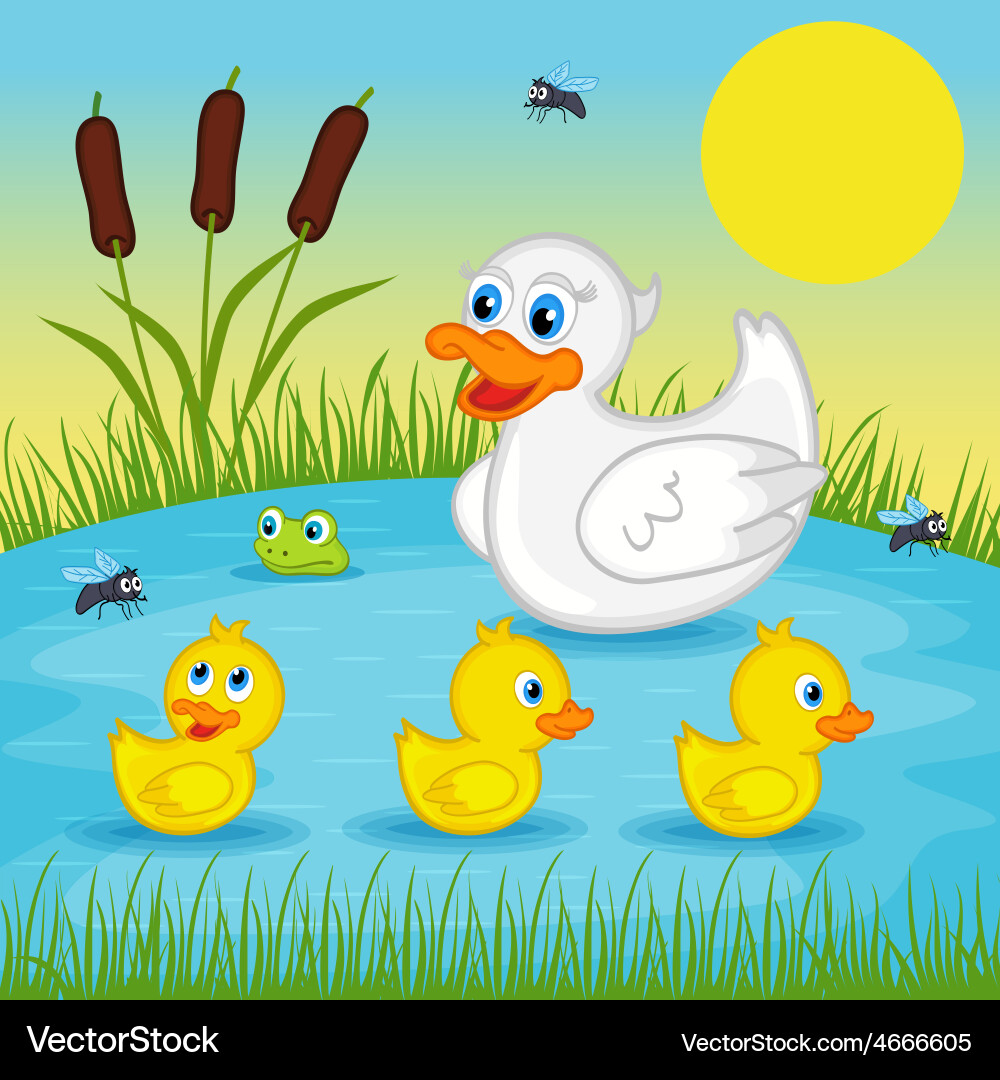 Mother duck with ducklings on lake vector image