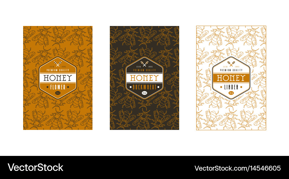 Set of seamless pattern and labels for honey vector image
