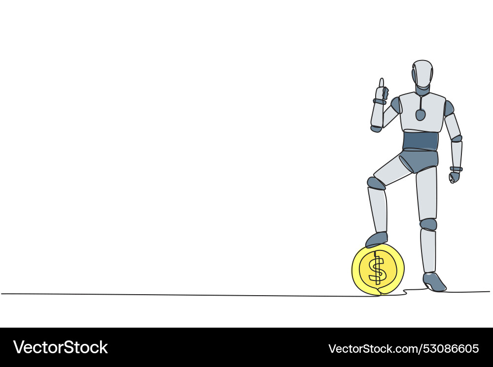 Single one line drawing smart robot stands Vector Image