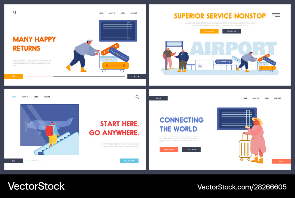 Touristen im Flughafen Website Landing Page Set Touristen im Flughafen Website Landing Page Set vektorbild