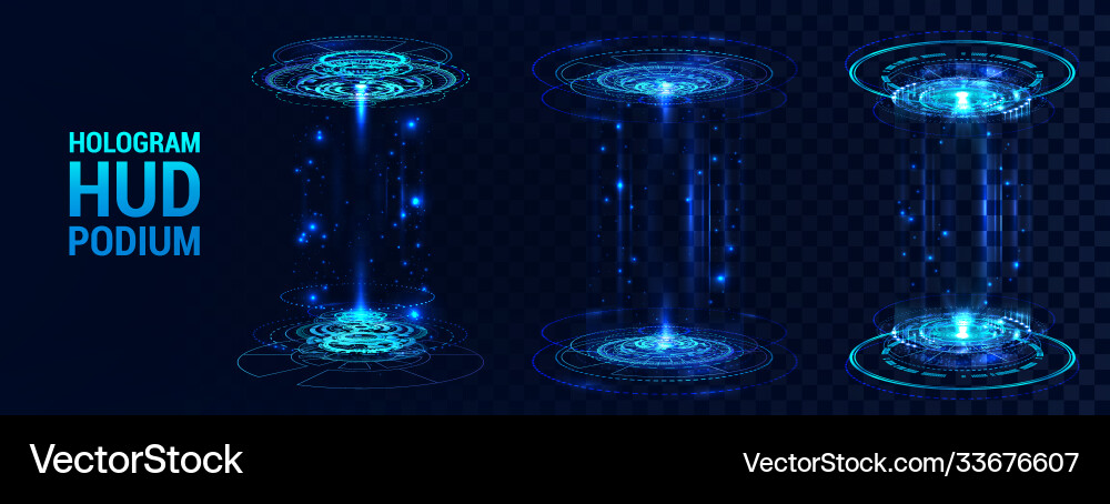 Collection gui ui podiums holograms in hud style vector image