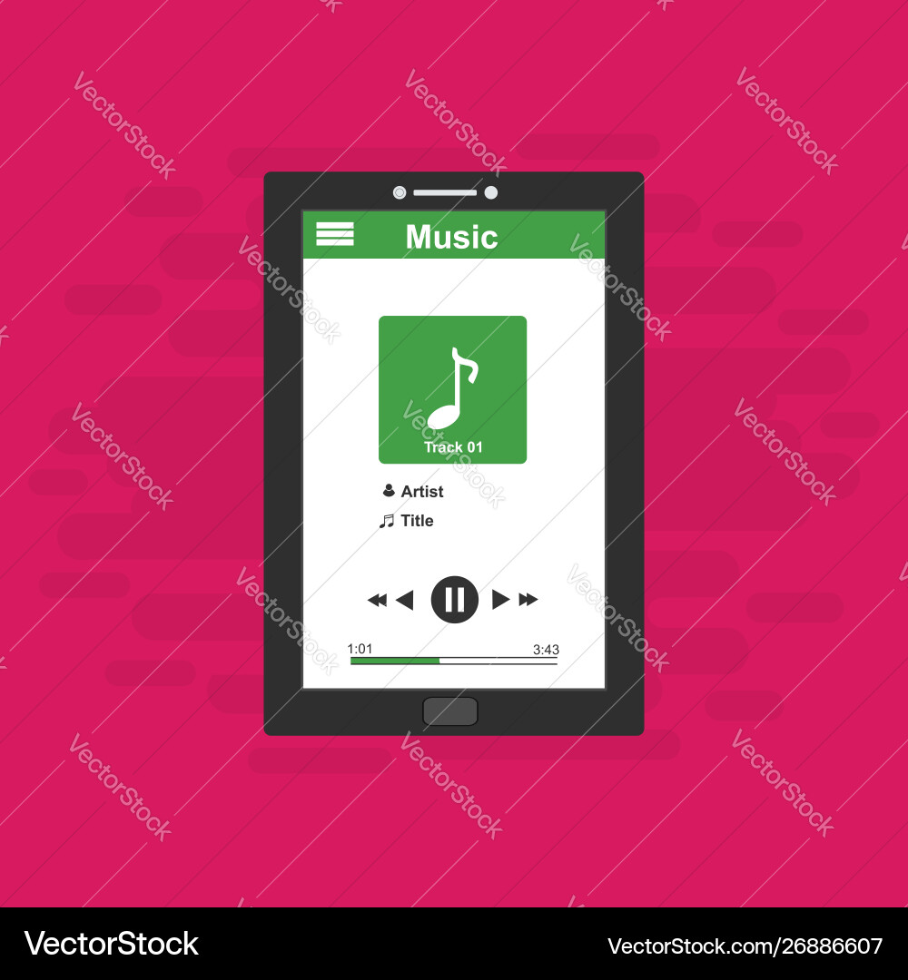 Media player application app template with flat Media player application app template with flat vector image