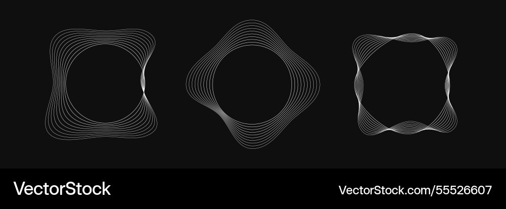 Set of round curved frames with dynamic wavy Set of round curved frames with dynamic wavy vector image