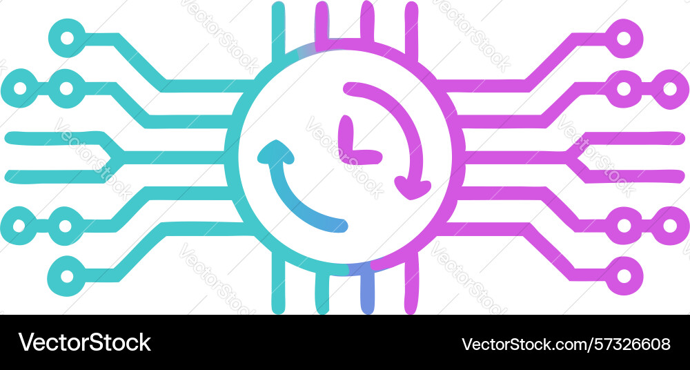 Circuit board with time clock tech efficiency vector image