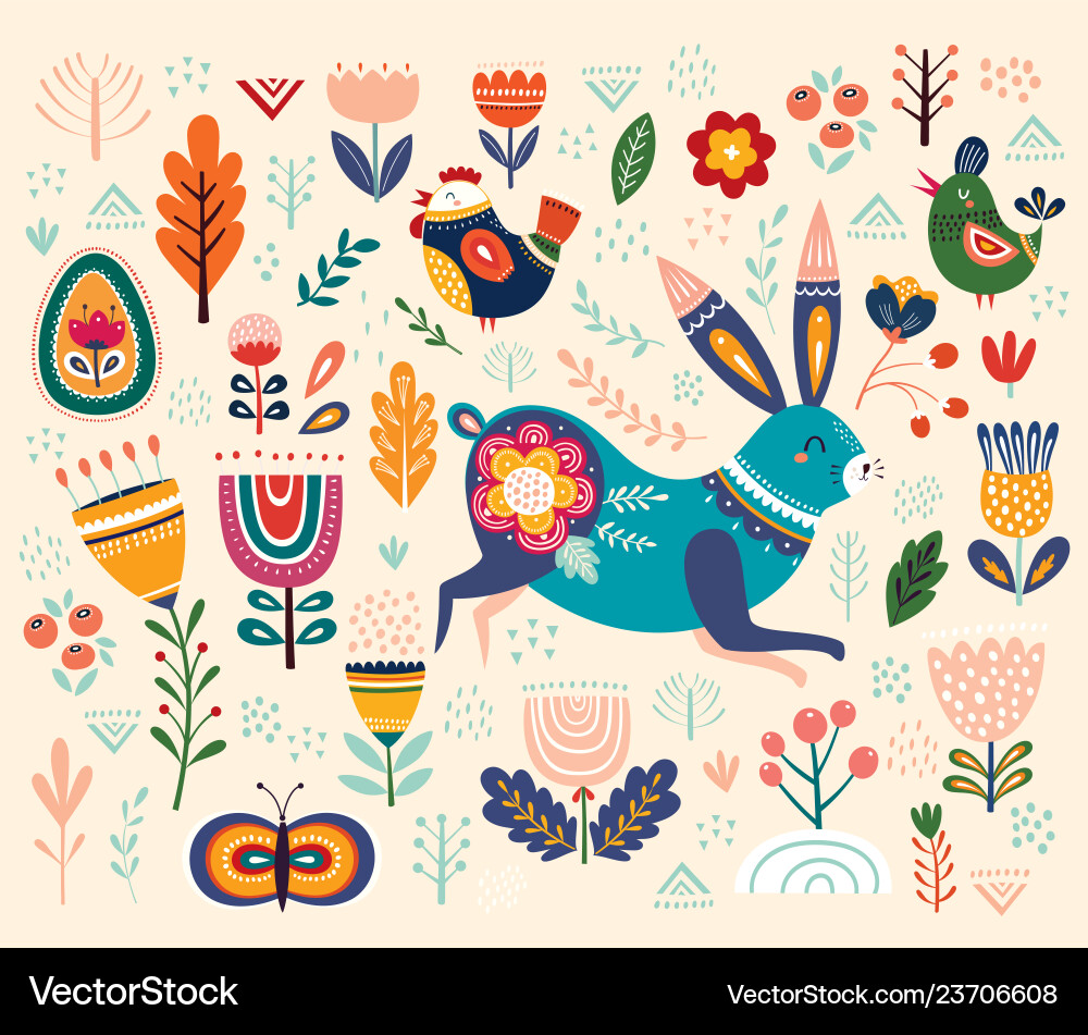 Ethnic Easter Floral Pattern vector image