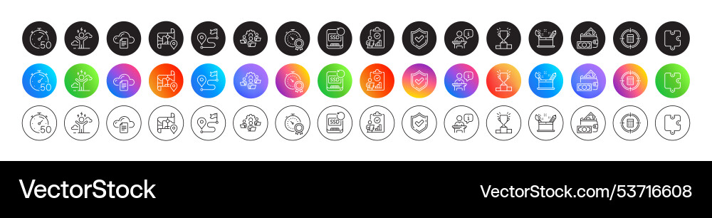 File storage puzzle and recovery ssd line icons File storage puzzle and recovery ssd line icons vector image