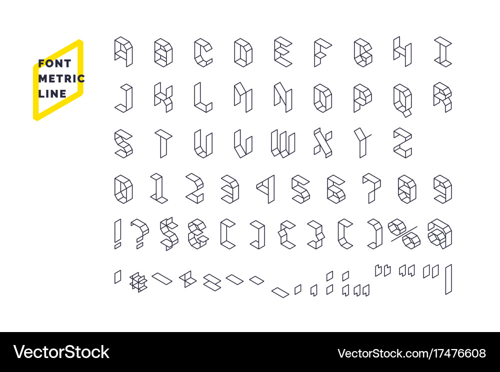 Modern technical display font metric set all vector image
