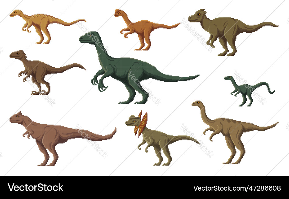 Pixel dinosaur characters 8 bit game dino animals Vector Image