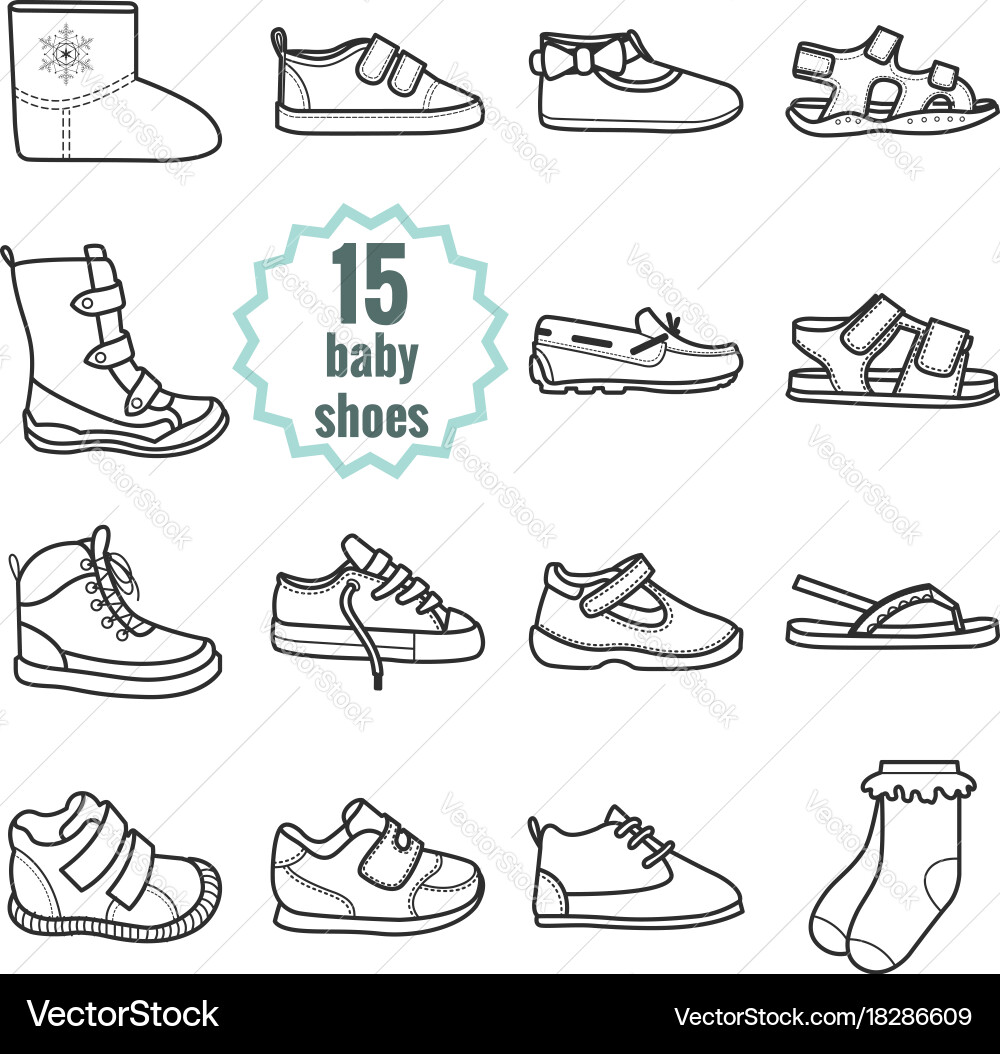 Baby shoes icons setshoes for summer and winter Vector Image