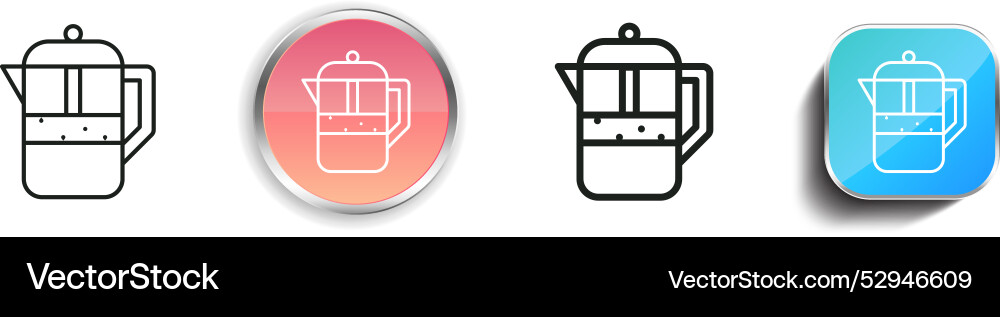 Coffee pot icon thin linear regular and button Coffee pot icon thin linear regular and button vector image