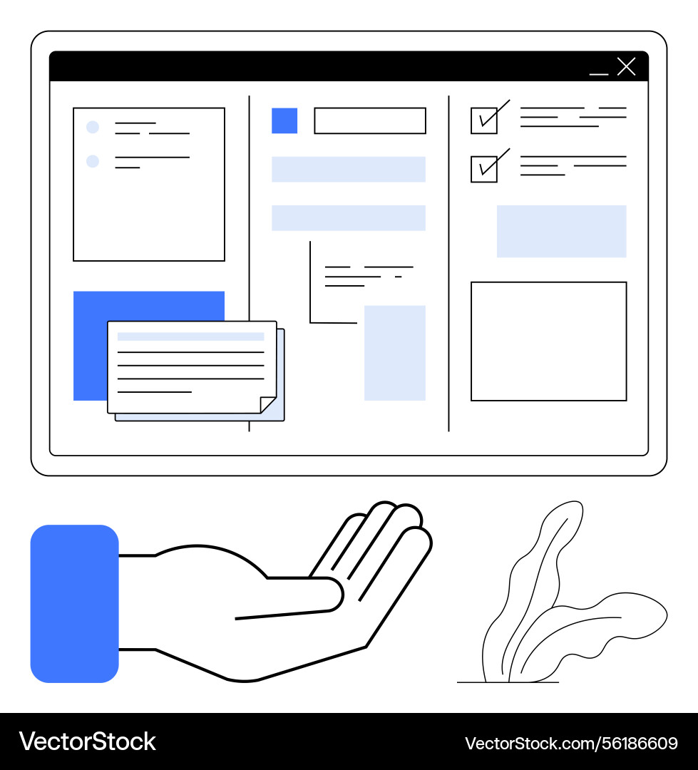 Digital workspace layout with hand gesture Digital workspace layout with hand gesture vector image