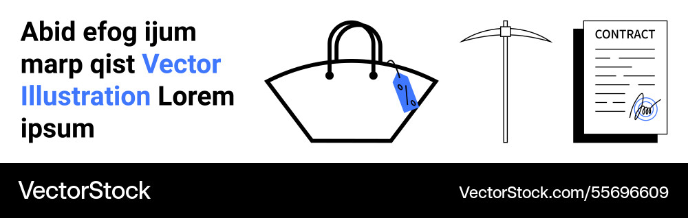 Handbag with price tag pickaxe tool and signed Handbag with price tag pickaxe tool and signed vector image