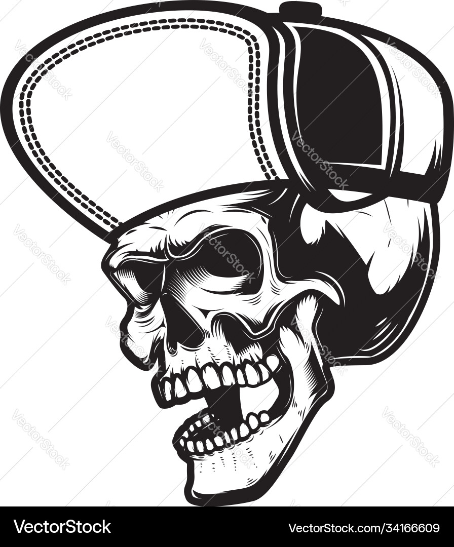 Skull in baseball cap monochrome style design Skull in baseball cap monochrome style design vector image