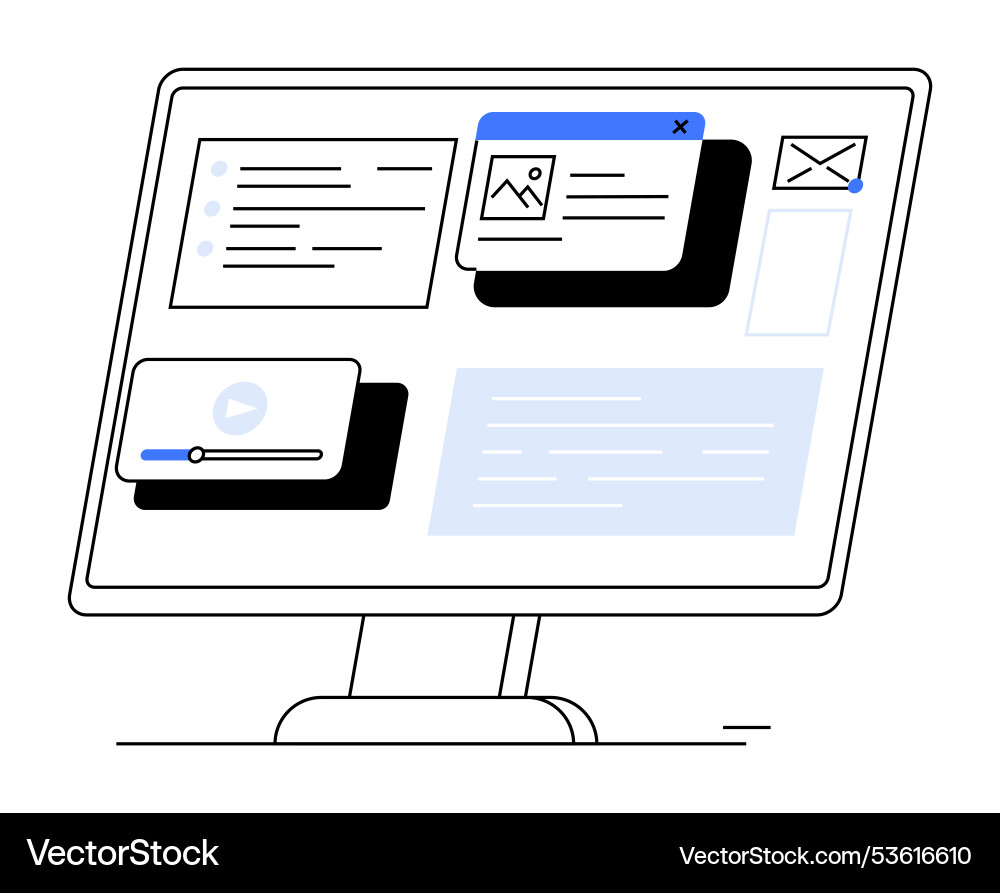 Desktop computer screen displaying various Desktop computer screen displaying various Vector Image