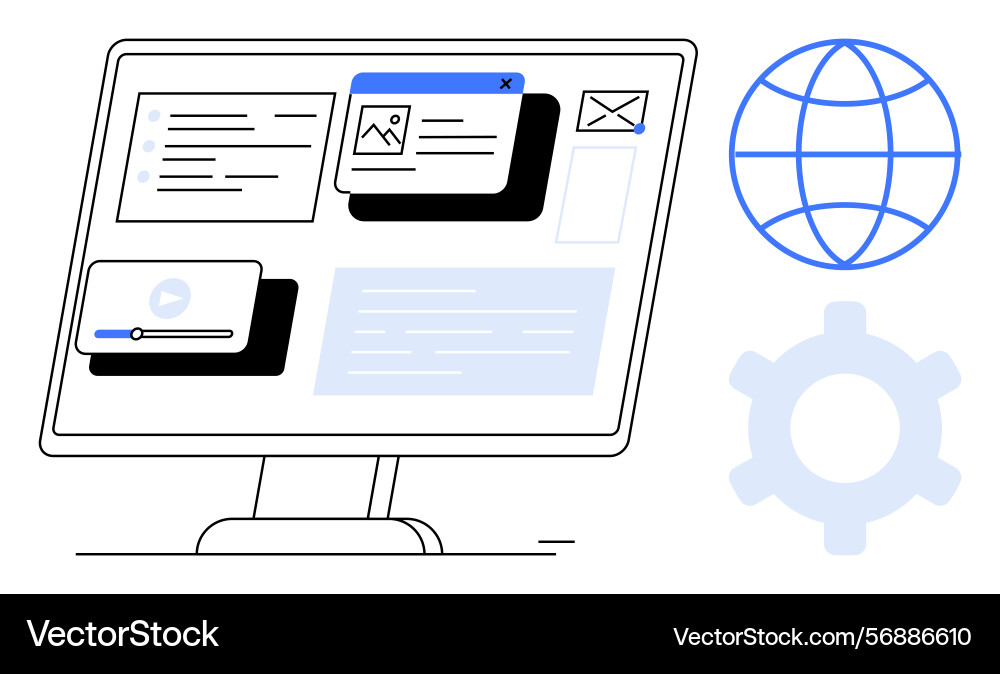 Digital interface on computer screen surrounded vector image