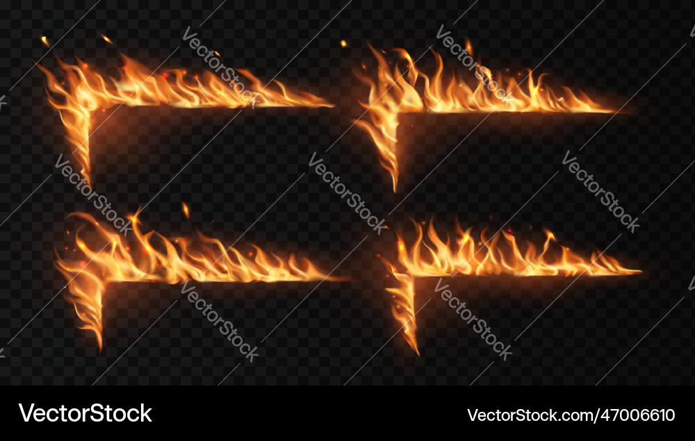 Fire frame corners realistic flaming border Vector Image