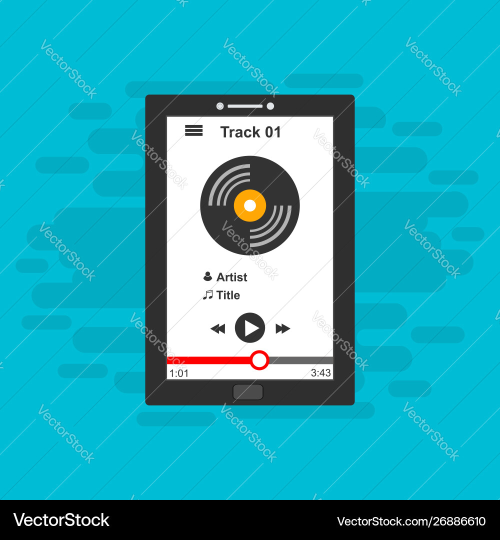 Media player application app template with flat Media player application app template with flat vector image
