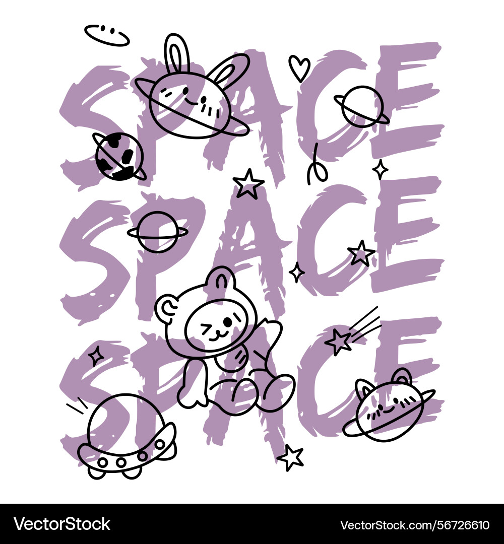 Repeating space text layout with doodle vector image