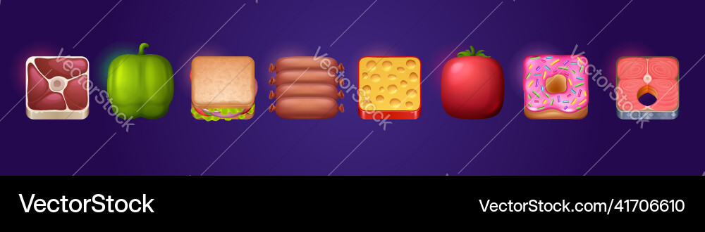 Square icons buttons with food texture Square icons buttons with food texture Vector Image