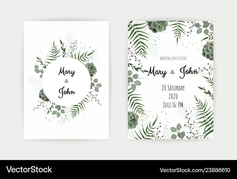 Wedding invitation with green leaf eucalyptus Wedding invitation with green leaf eucalyptus vector image