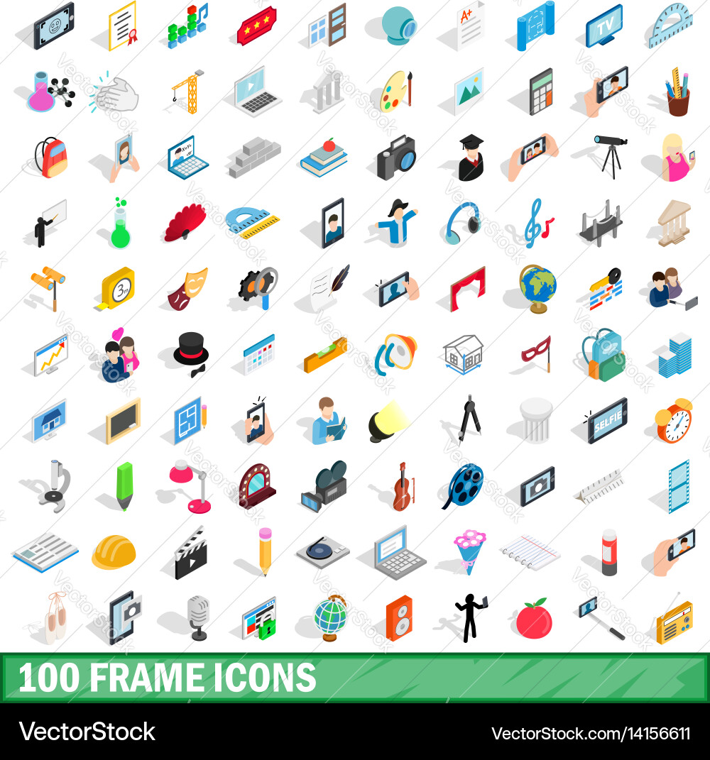 100 frame icons set isometric 3d style vector image