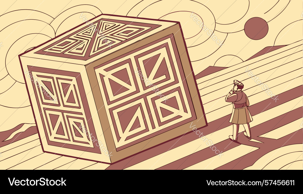 Abstract patterned block with distant figure vector image