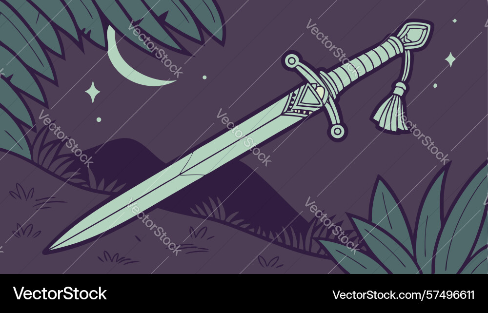 Broadsword embedded in ancient stone structure Vector Image