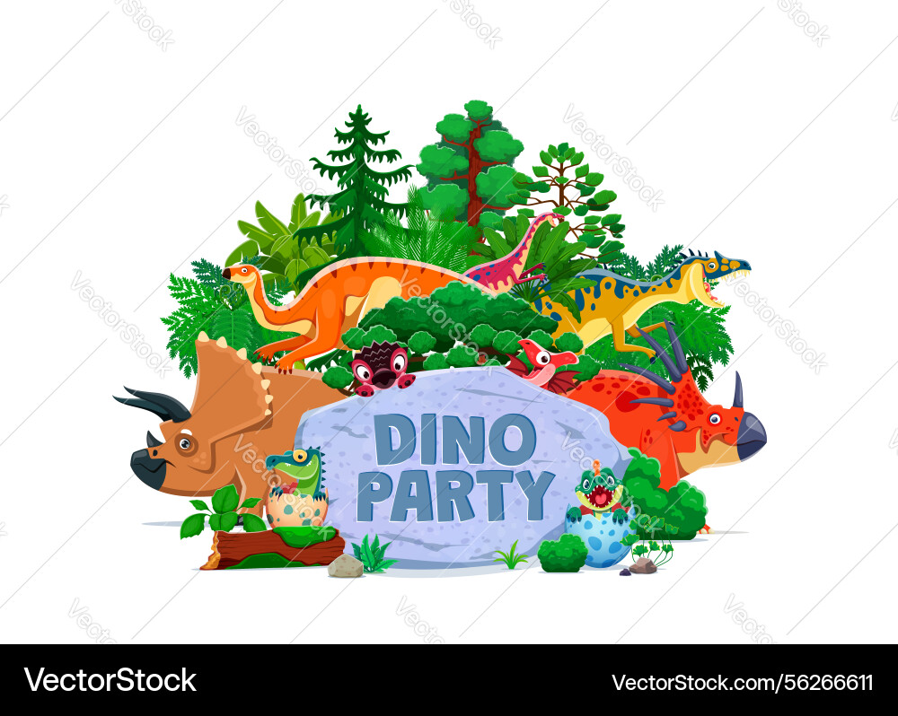 Dino Partybanner mit lustigen prähistorischen Dinosauriern Dino Partybanner mit lustigen prähistorischen Dinosauriern vektorbild