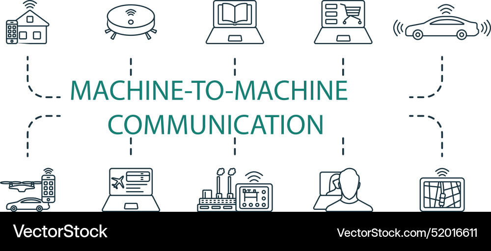 Machine-to-machine communication outline icons Machine-to-machine communication outline icons vector image
