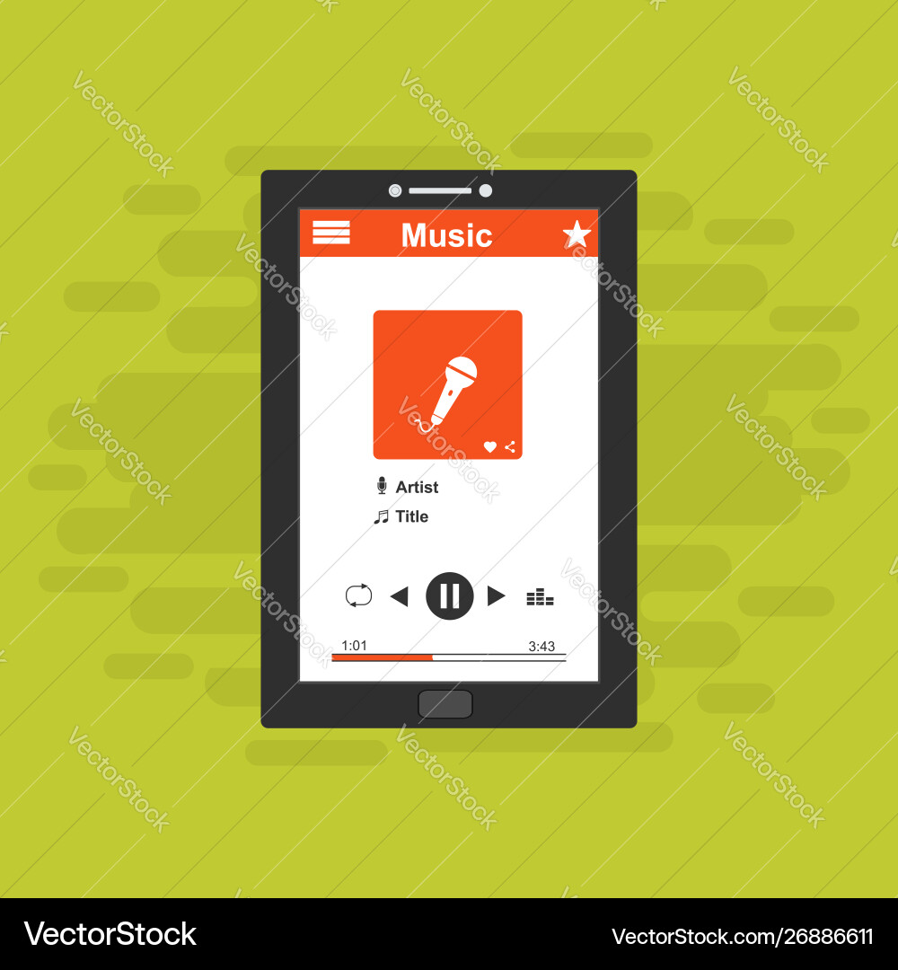 Media player application app template with flat Media player application app template with flat vector image