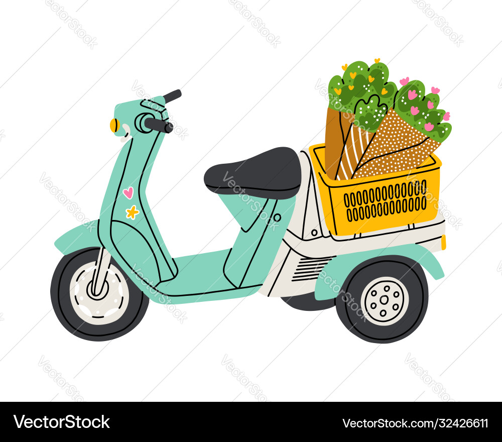 Mint Motorcycle with Floral Basket vector image
