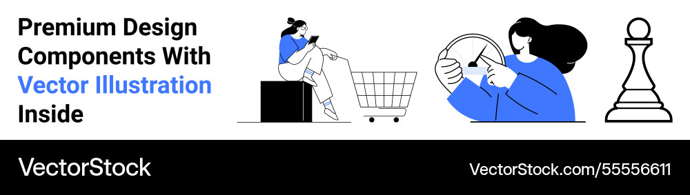 Multitasking characters with shopping cart mobile Multitasking characters with shopping cart mobile Vector Image