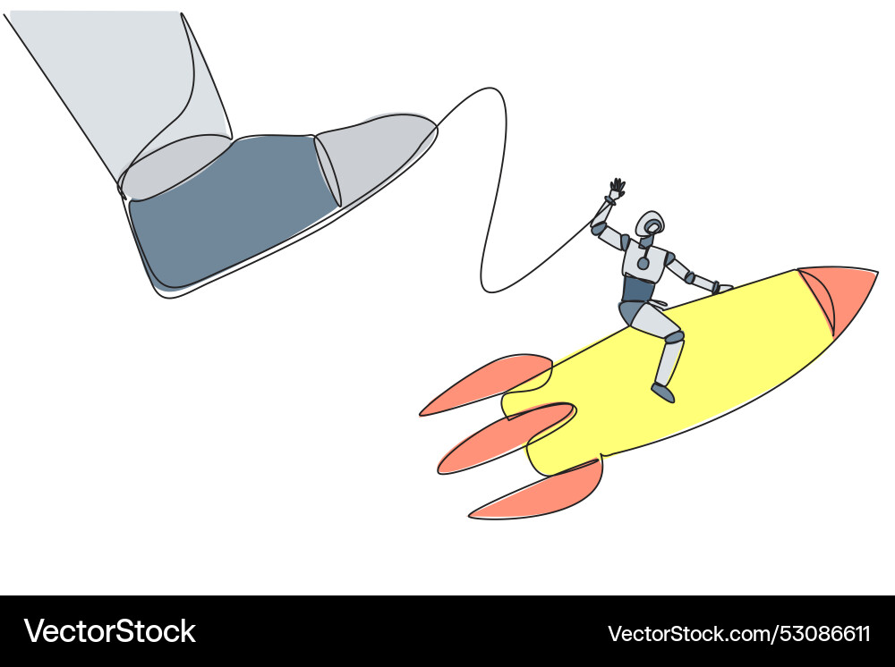 Single continuous line drawing smart robot riding Single continuous line drawing smart robot riding vector image