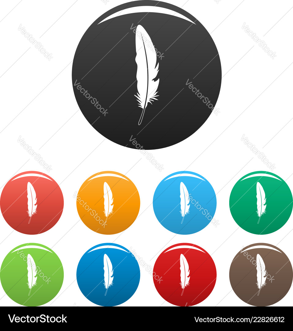 Bohemian feather icons set color Bohemian feather icons set color vector image