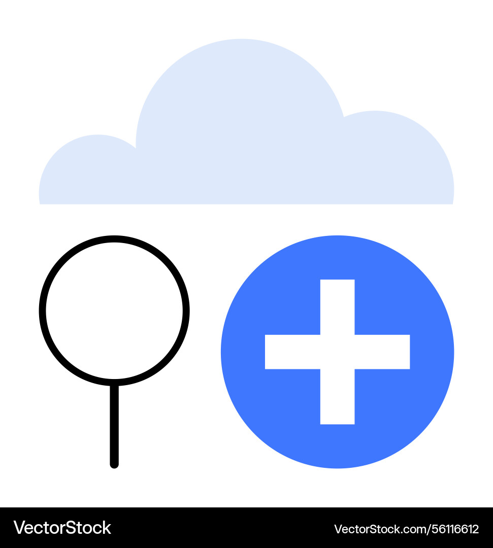 Cloud with search and add icons representing Cloud with search and add icons representing vector image